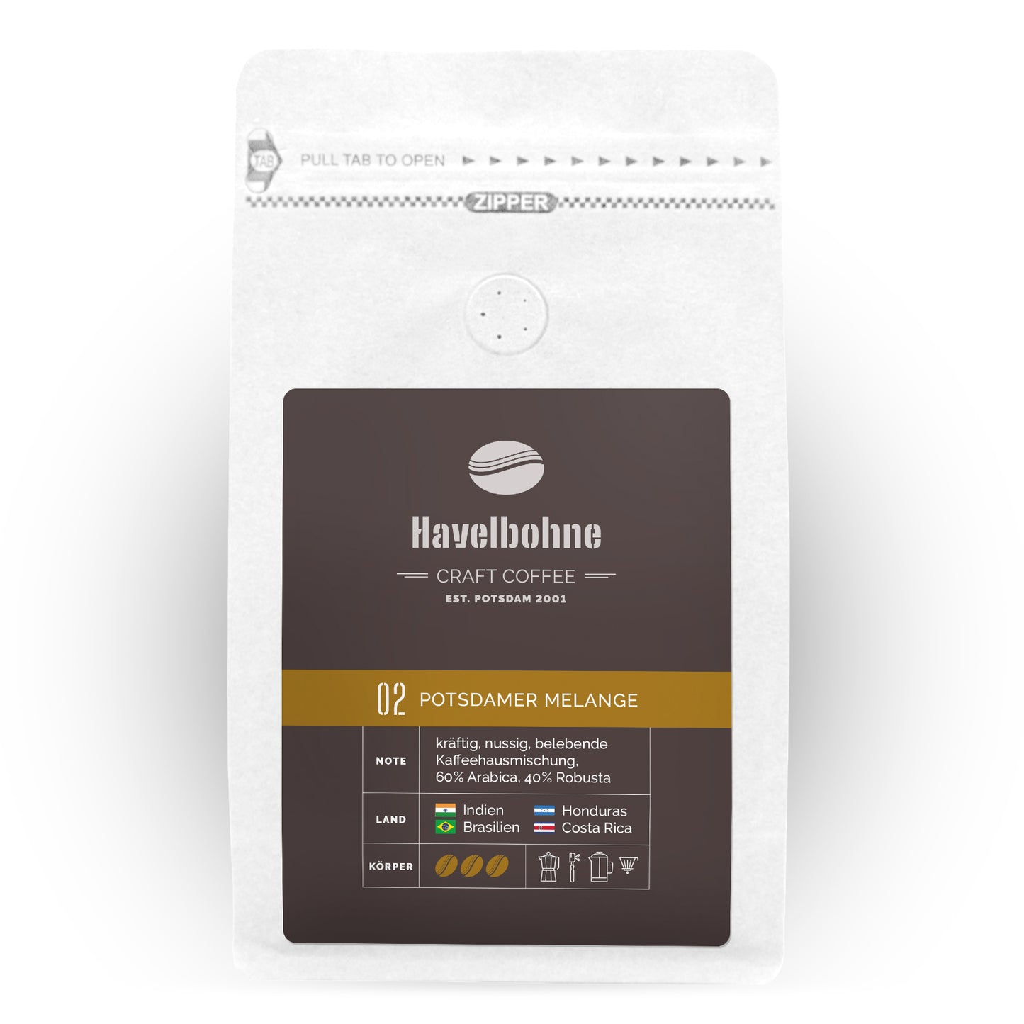 Kaffeetüte mit Potsdamer Melange Kaffee frisch geröstet in Potsdam