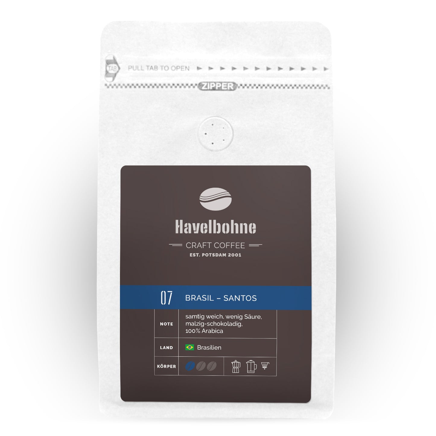 Kaffeetüte mit Brasil Santos Kaffee frisch geröstet in Potsdam