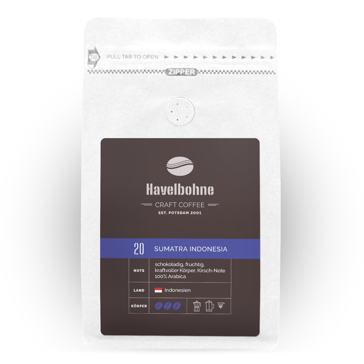 Kaffeetüte mit Sumatra Indonesia Kaffee frisch geröstet in Potsdam