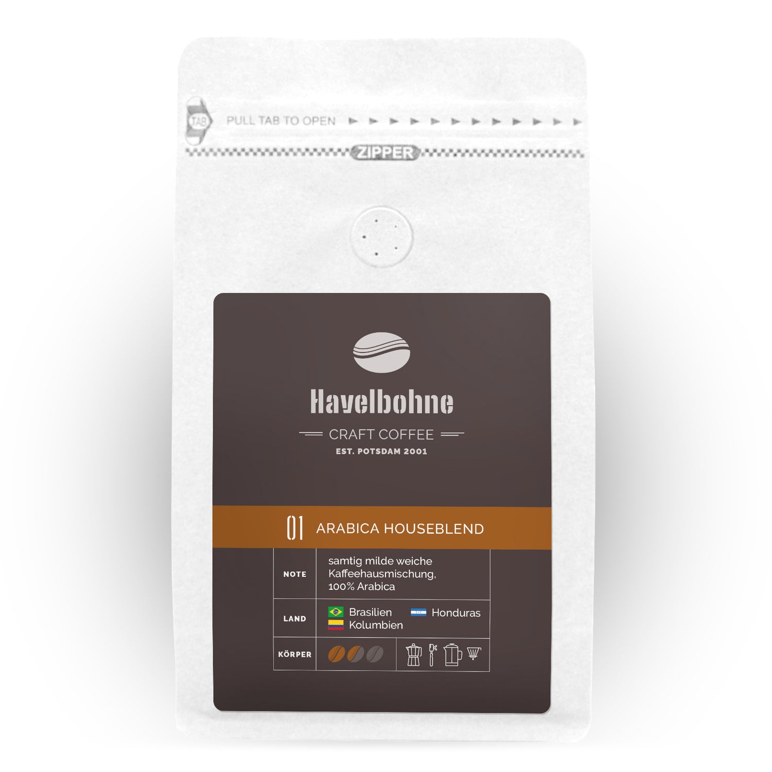 Kaffeetüte mit Arabica Houseblend Kaffee frisch geröstet in Potsdam