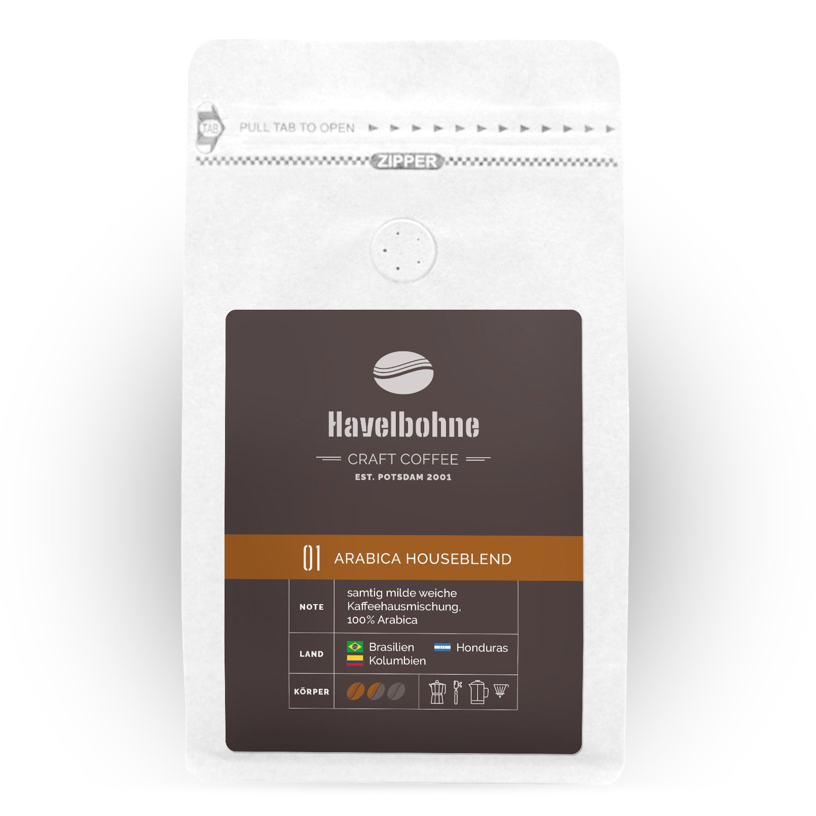 Kaffeetüte mit Arabica Houseblend Kaffee frisch geröstet in Potsdam