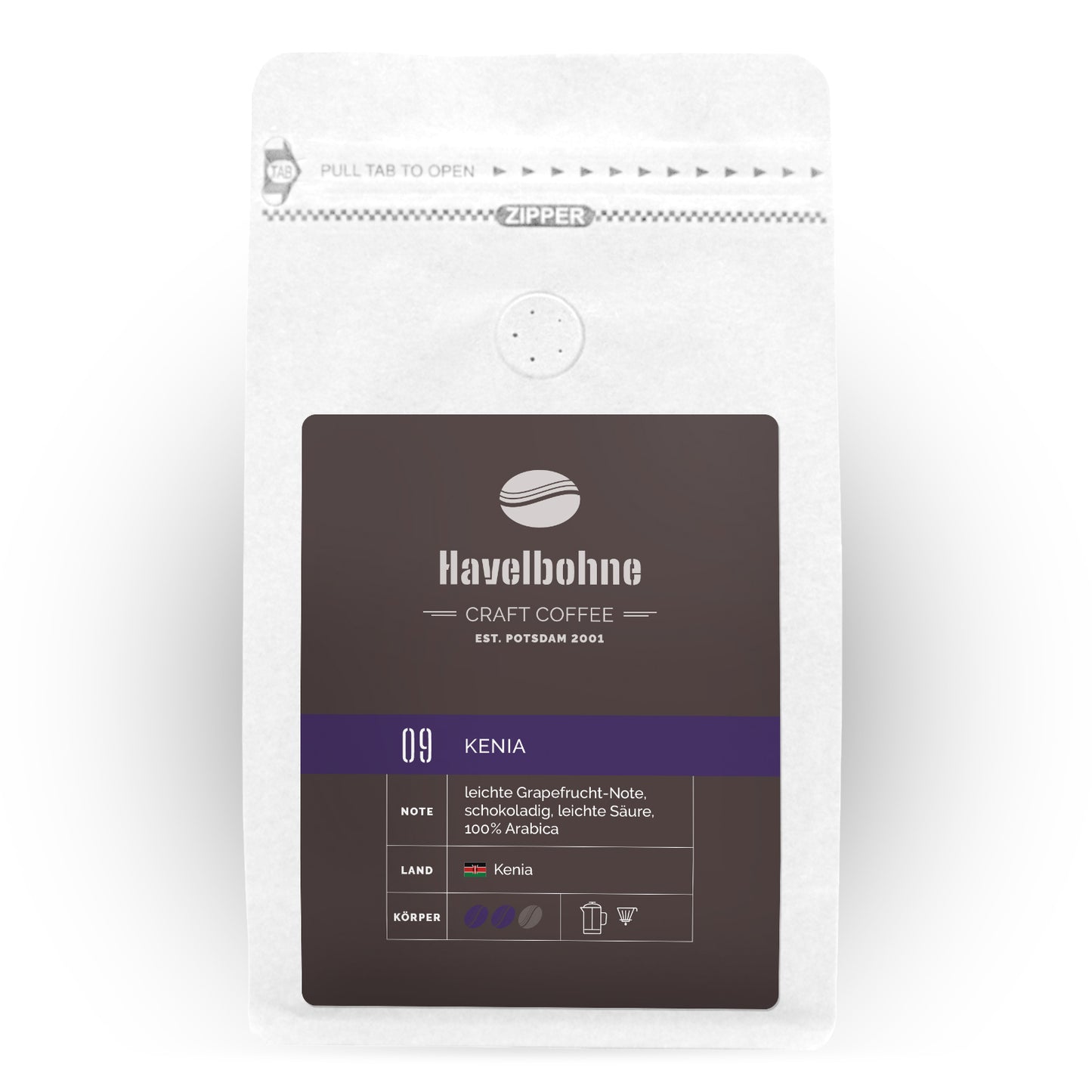 Kaffeetüte mit Kenia Kaffee frisch geröstet in Potsdam