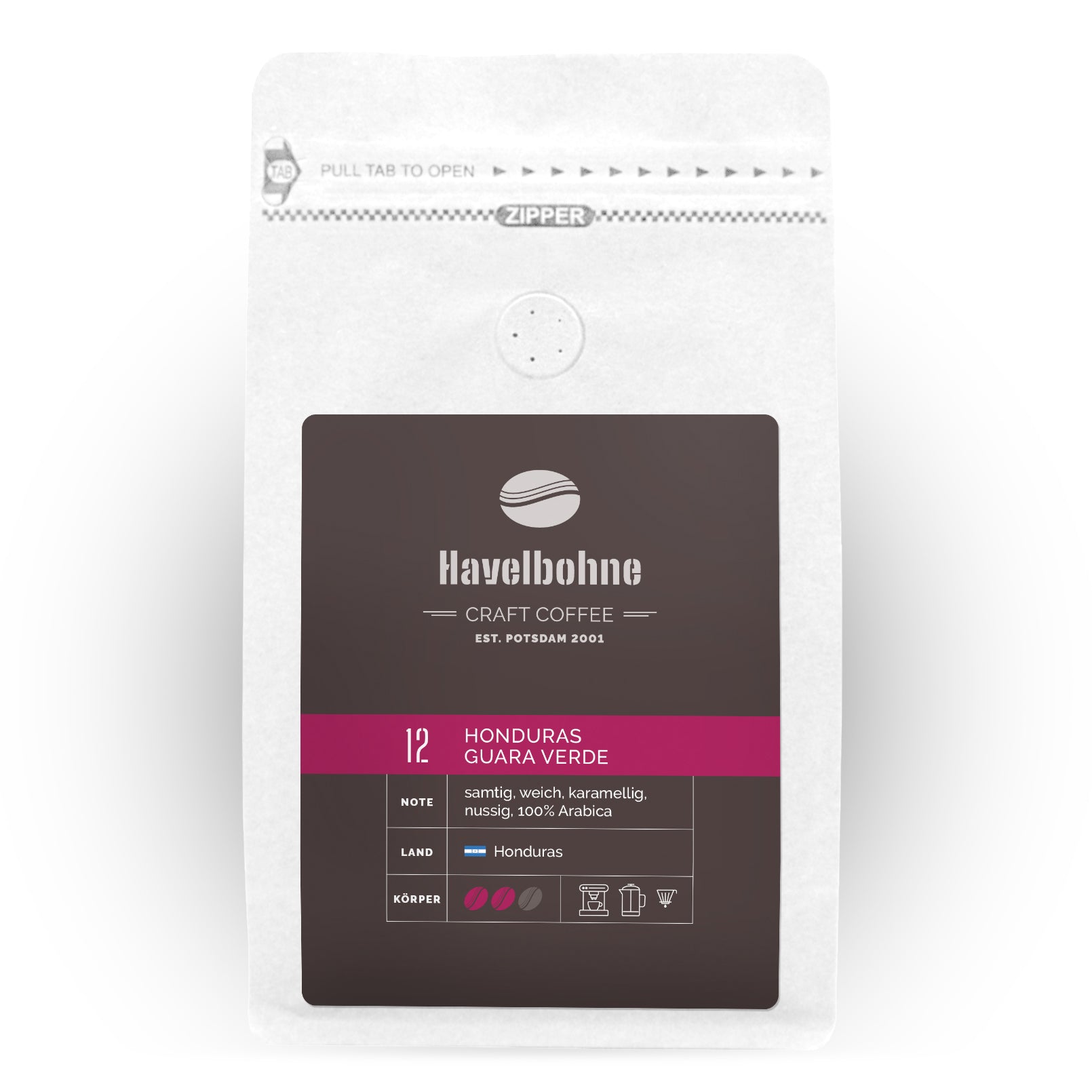 Kaffeetüte mit Honduras Guara Verde Kaffee frisch geröstet in Potsdam