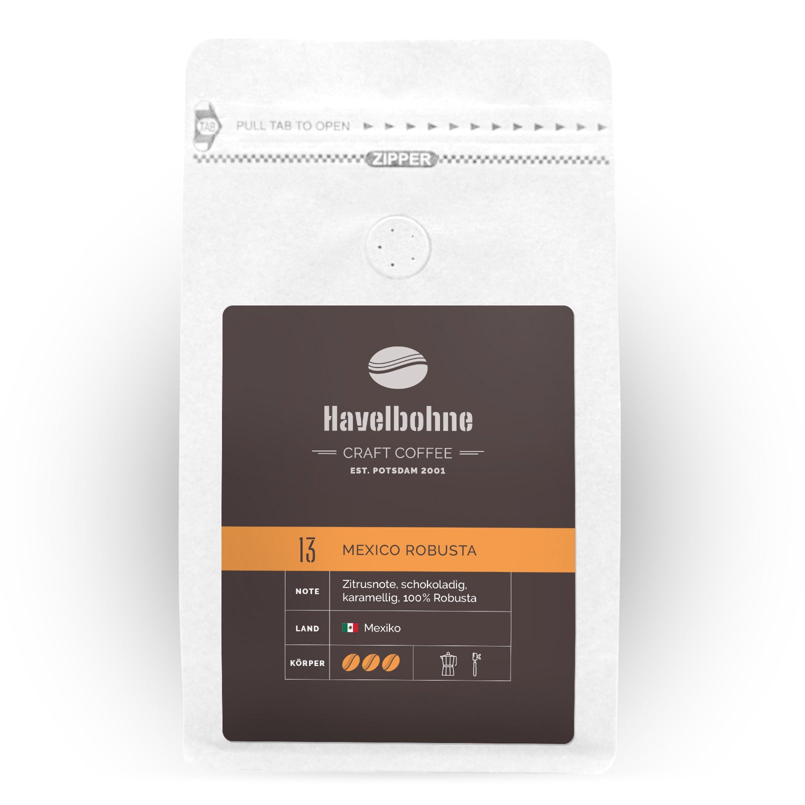 Kaffeetüte mit Mexico Robusta Kaffee frisch geröstet in Potsdam