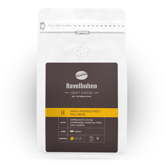 Kaffeetüte mit India Monsooned Malabar Kaffee frisch geröstet in Potsdam