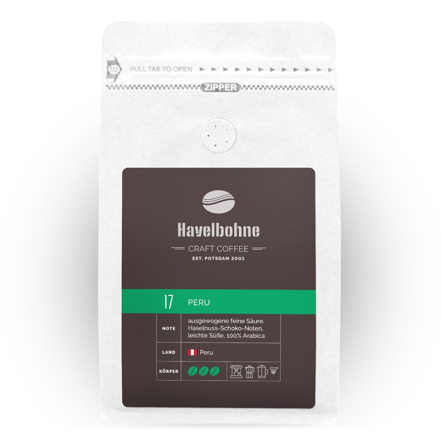 Kaffeetüte mit Peru Kaffee frisch geröstet in Potsdam