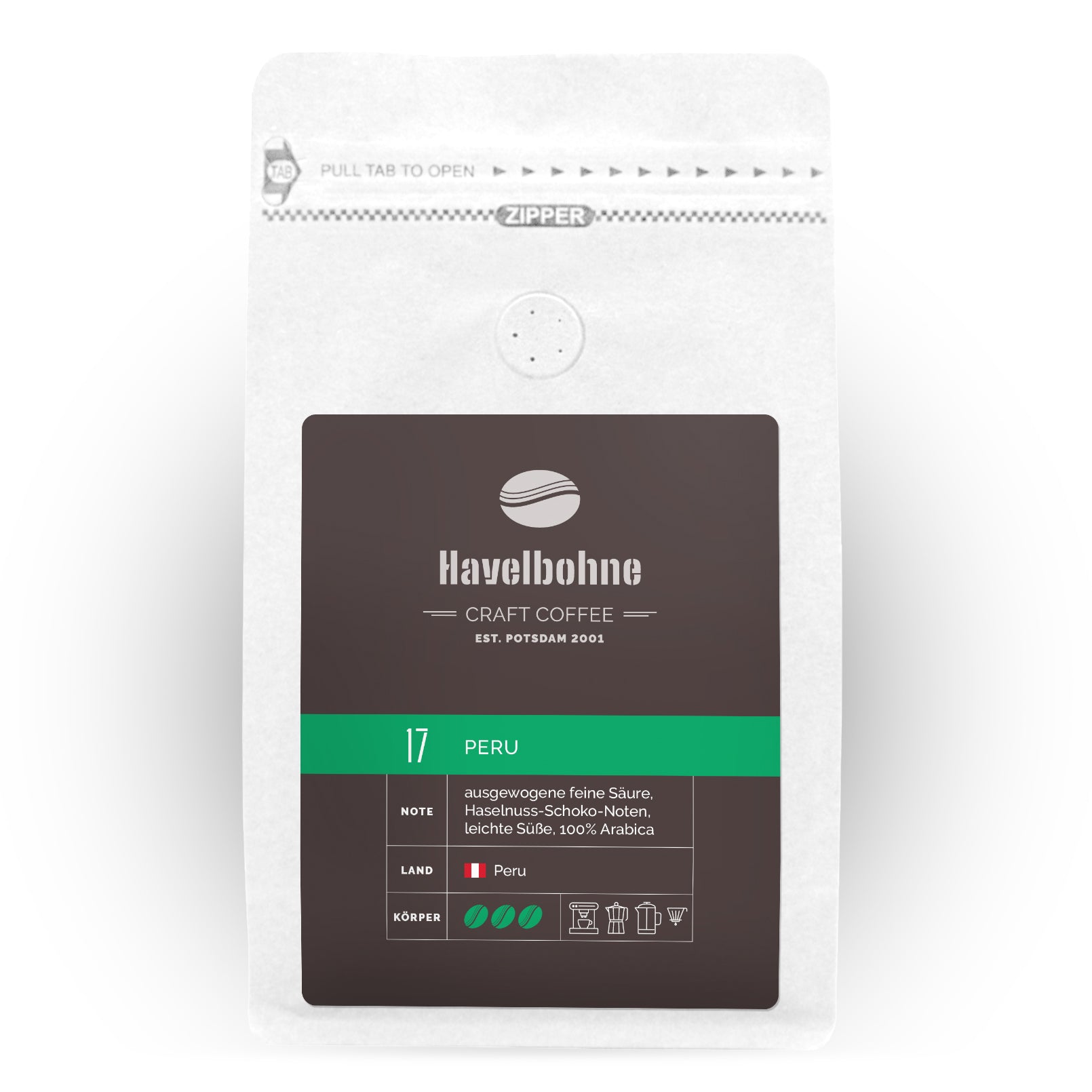 Kaffeetüte mit Peru Kaffee frisch geröstet in Potsdam