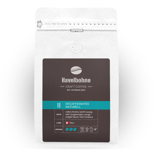 Kaffeetüte mit Decaffeinated Naturell Arabica Kaffee aus Brasilien frisch geröstet in Potsdam