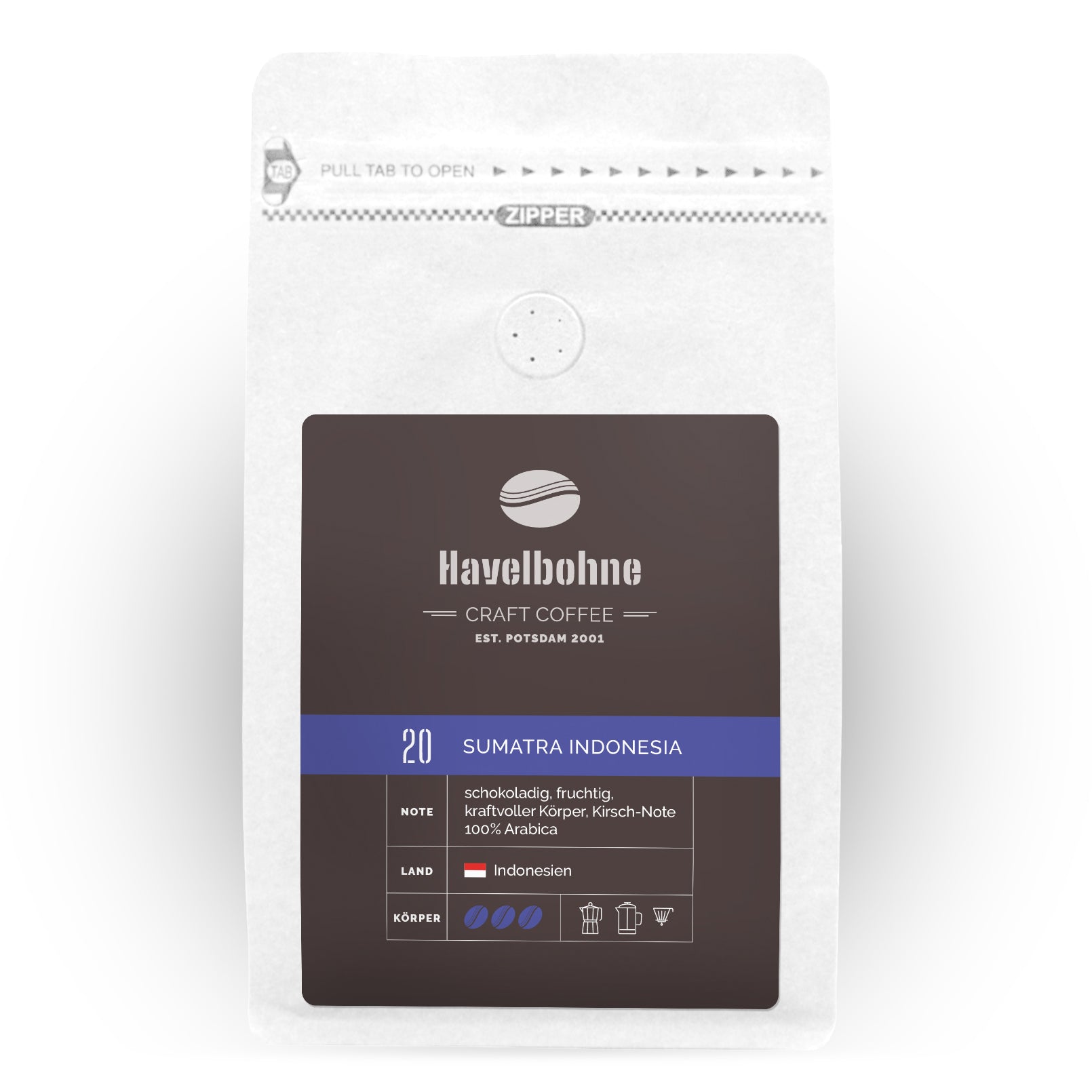 Kaffeetüte mit Sumatra Indonesia Kaffee frisch geröstet in Potsdam