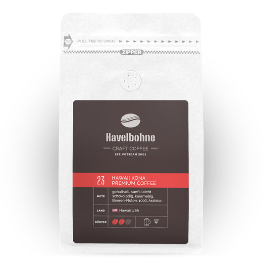 Kaffeetüte mit Hawaii Kona Premium Coffee frisch geröstet in Potsdam