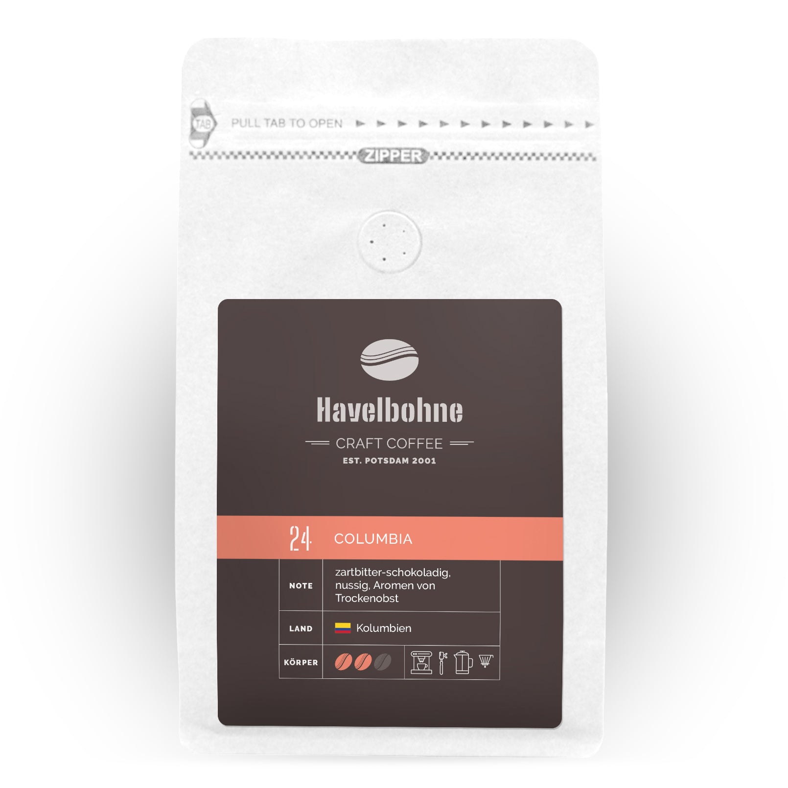 Kaffeetüte mit Columbia Supremo Kaffee frisch geröstet in Potsdam